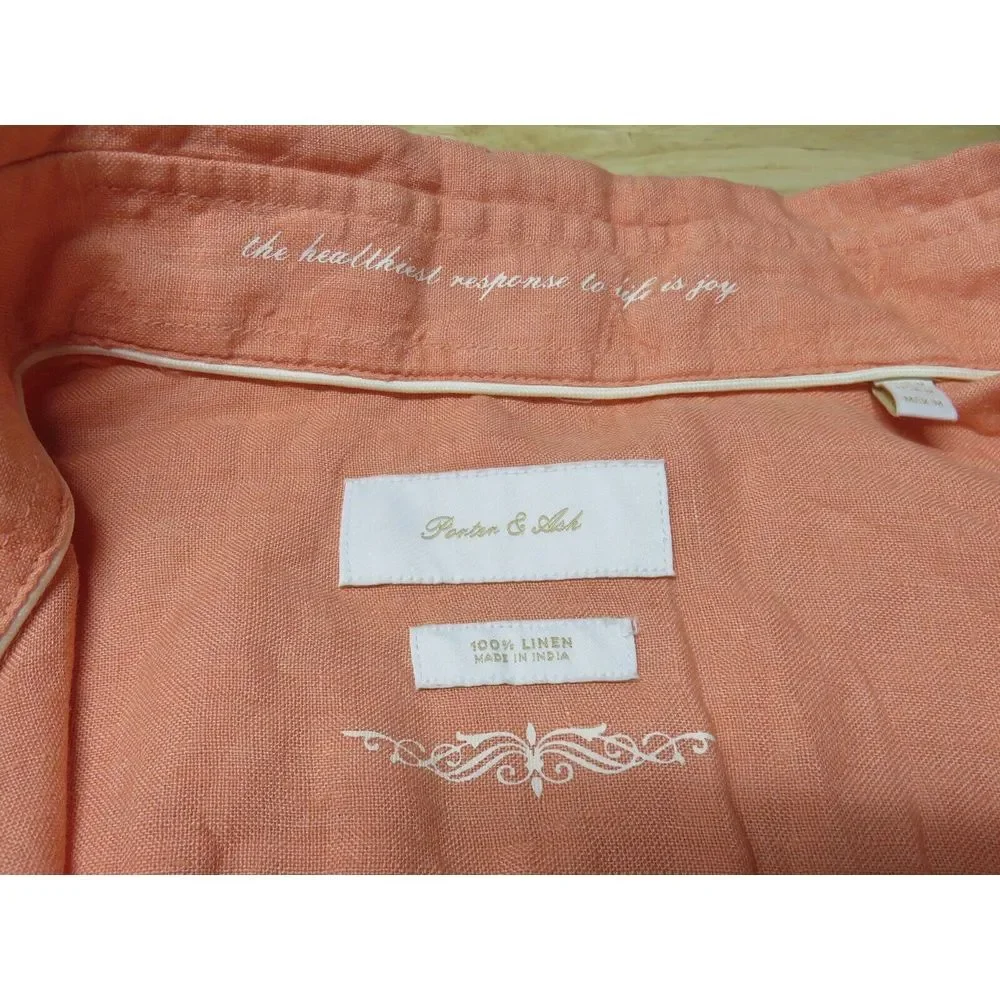 Mens Porter & Ash‎ Short Sleeve Button Front Linen Shirt Orange Peach Size M New